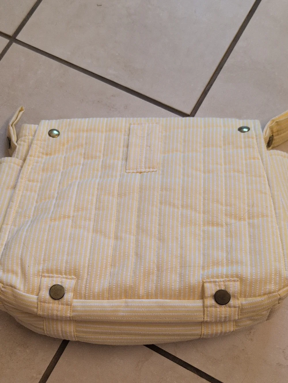 Vintage 80s Snugli Diaper Bag Backpack Yellow White  Stripe Missing Strap